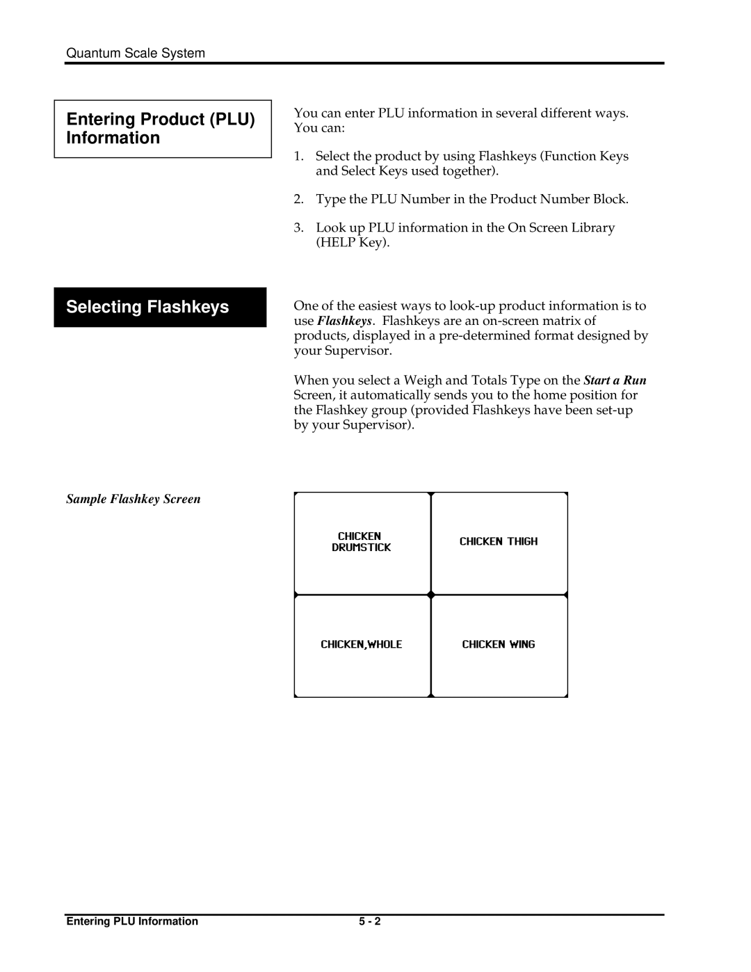 Hobart ML-29191, ML-29048, ML-29044, ML-29188, ML-29039, ML-29035, ML-29037 manual Selecting Flashkeys, Sample Flashkey Screen 