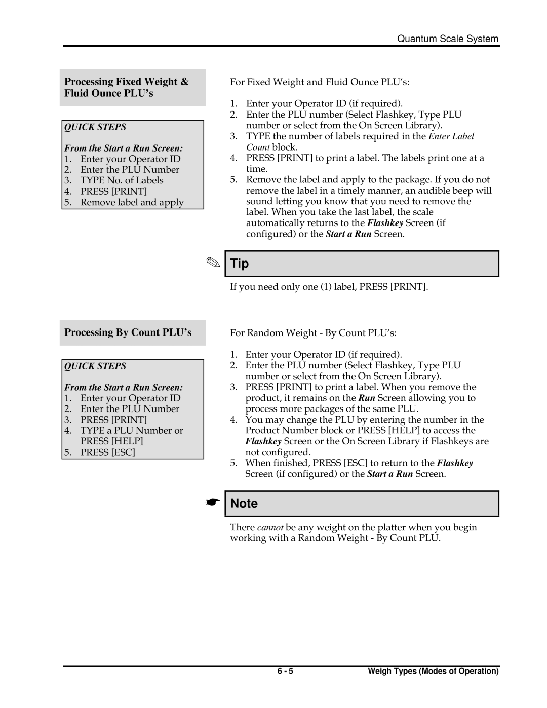 Hobart ML-29035, ML-29191, ML-29048, ML-29044 manual Processing Fixed Weight & Fluid Ounce PLU’s, Processing By Count PLU’s 