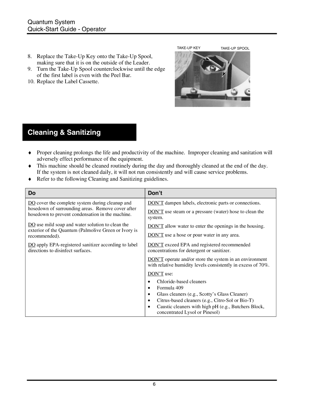 Hobart ML-29207, ML-29222, ML-29206, ML-29042, ML-29041 quick start Cleaning & Sanitizing, Don’t 