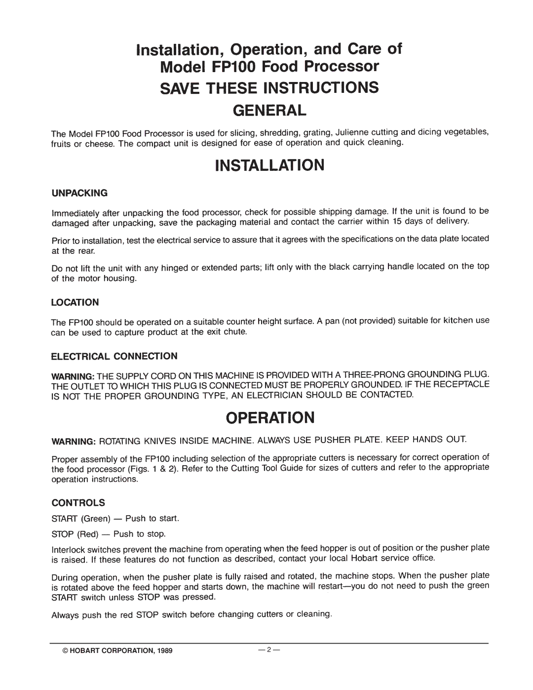 Hobart ML-38962 manual Hobart Corporation 