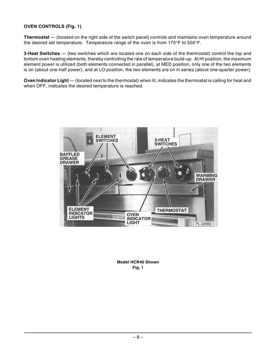 Oven Controls Fig | Hobart ML-43800, ML-43810, ML-43809, ML-43808