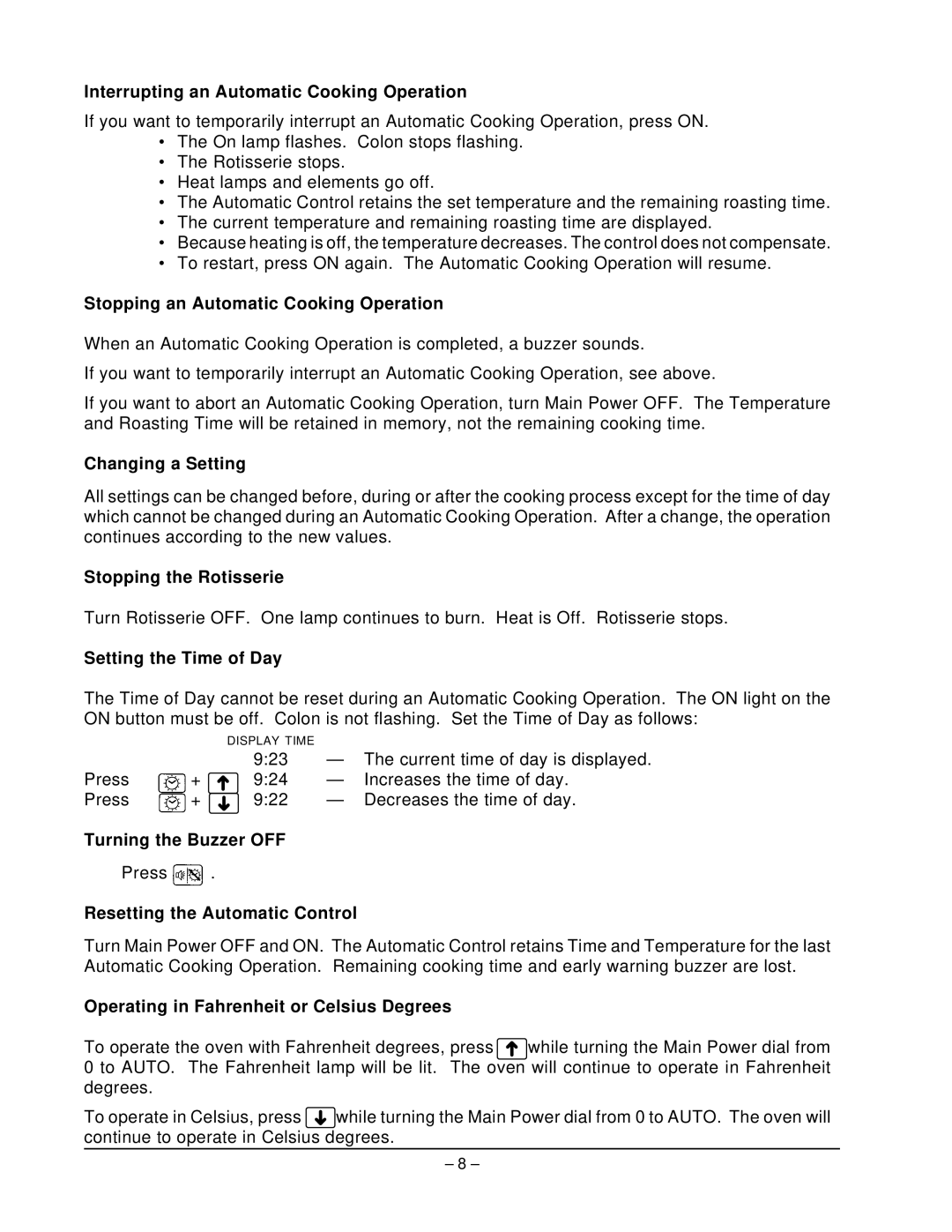 Hobart ML-43889 Interrupting an Automatic Cooking Operation, Stopping an Automatic Cooking Operation, Changing a Setting 