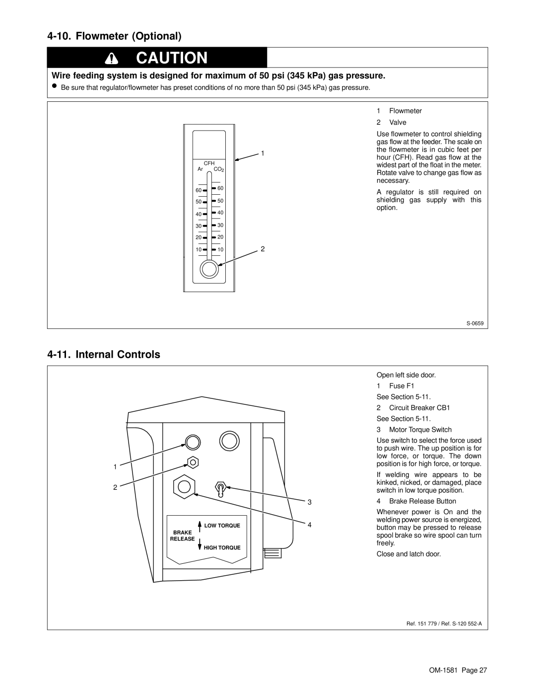 Hobart OM-1581 manual Flowmeter Optional, Internal Controls 