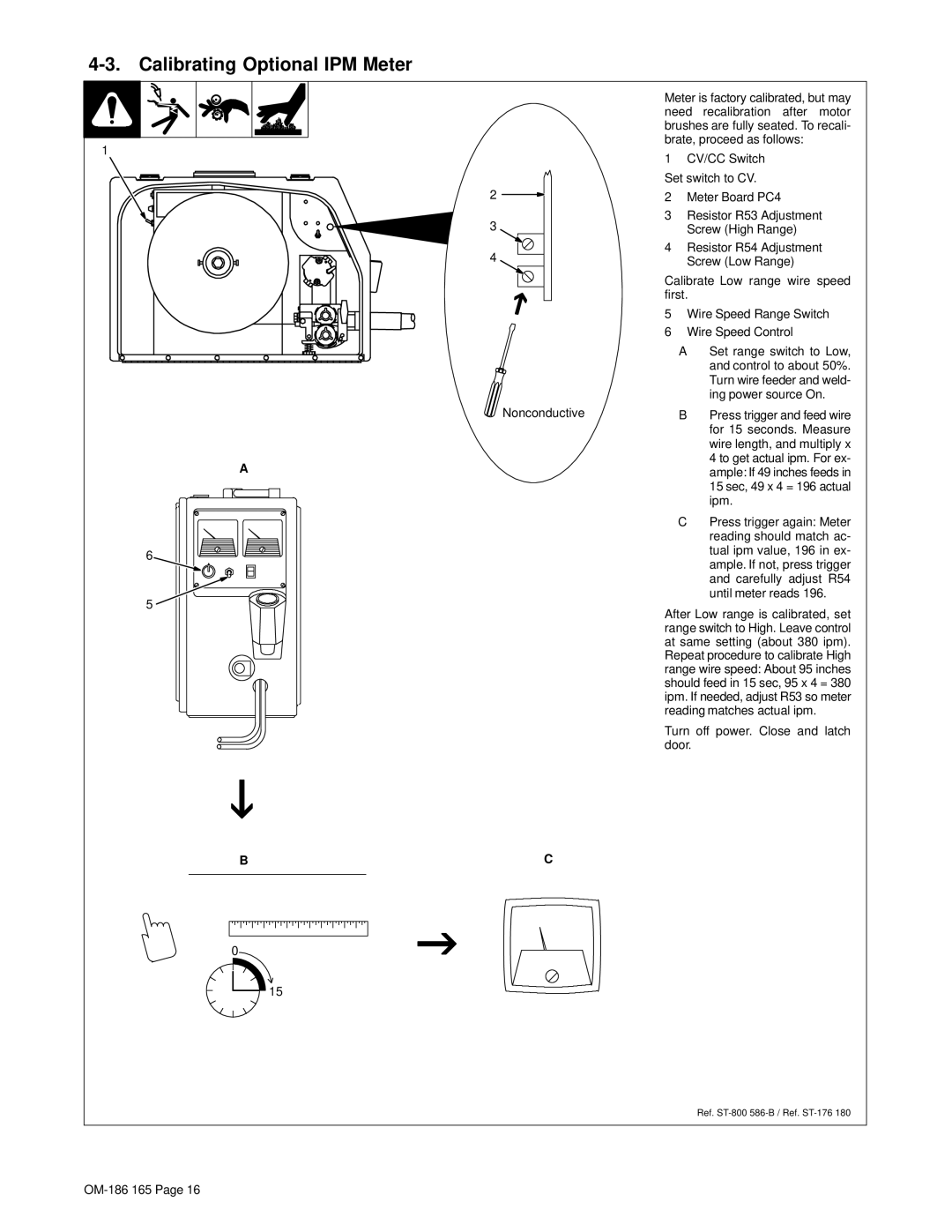 Hobart OM-186 165C manual Calibrating Optional IPM Meter, Nonconductive 