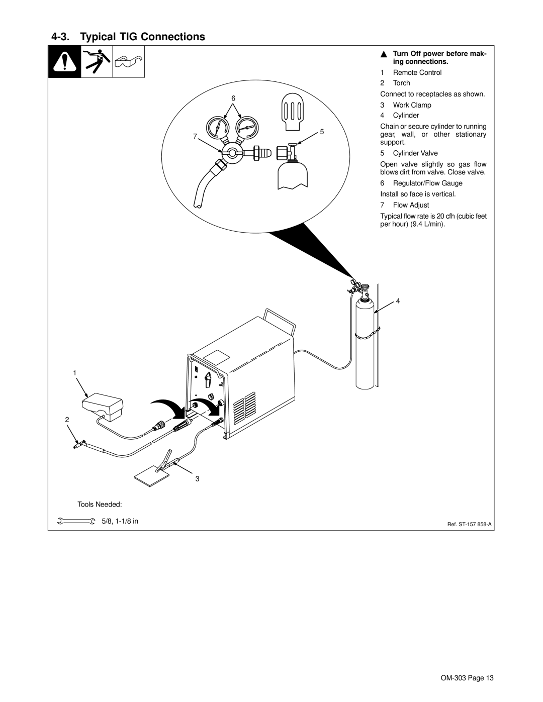 Hobart OM-303 manual Typical TIG Connections 