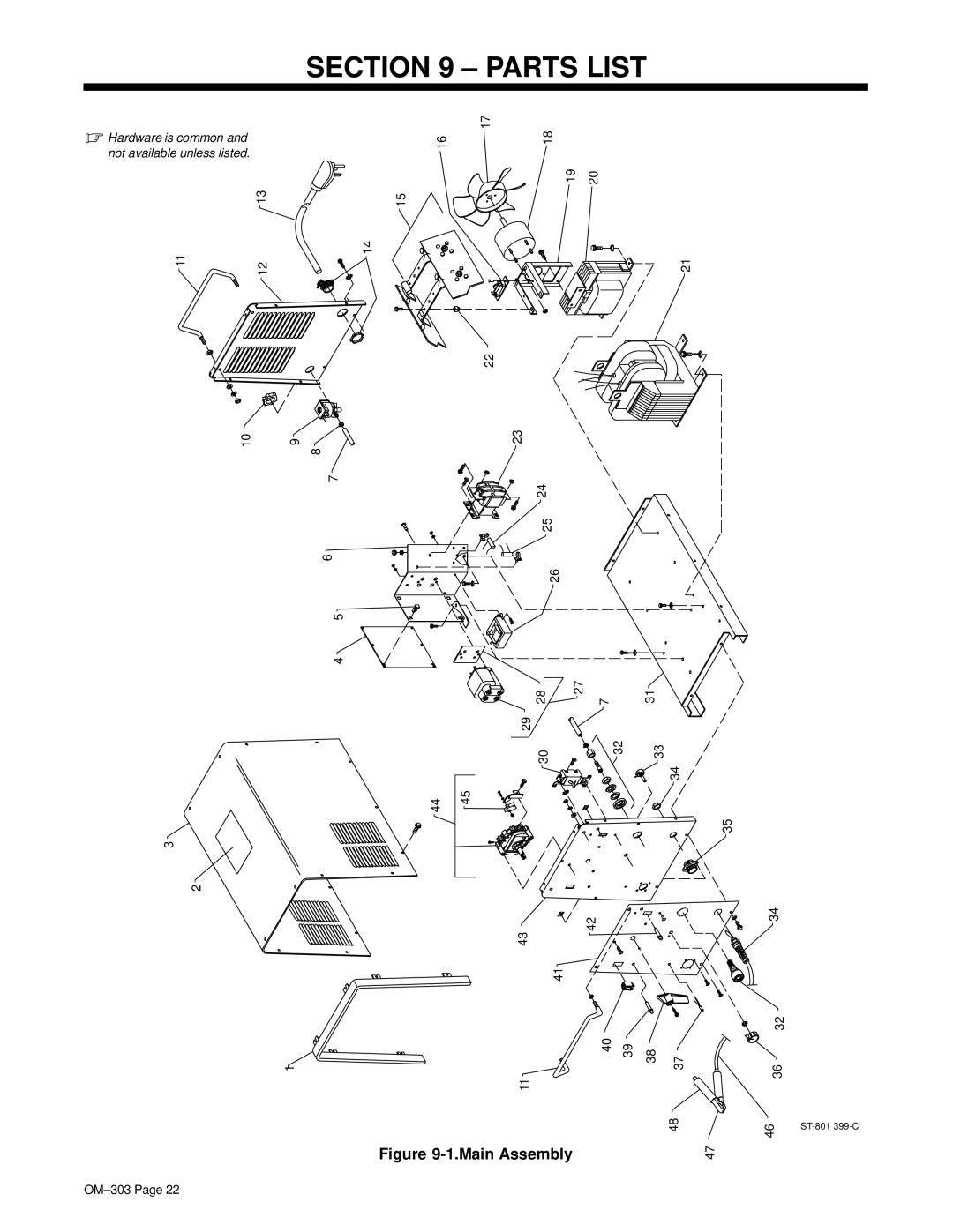 Hobart OM-303 manual Parts List, Main Assembly 