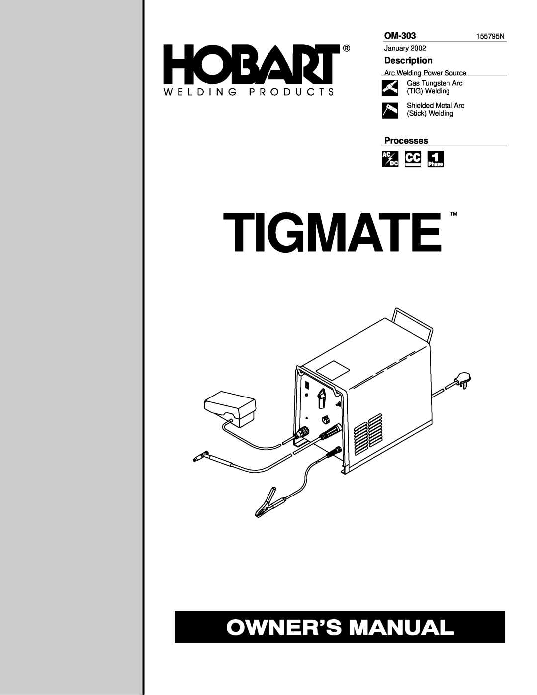 Hobart manual Tigmate , OM-303155795N, Description, Processes 