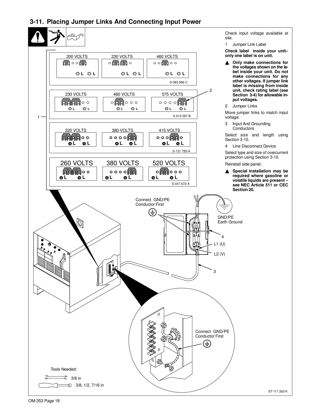 Hobart OM-353 Placing Jumper Links And Connecting Input Power, Check label inside your unit- only one label is on unit 