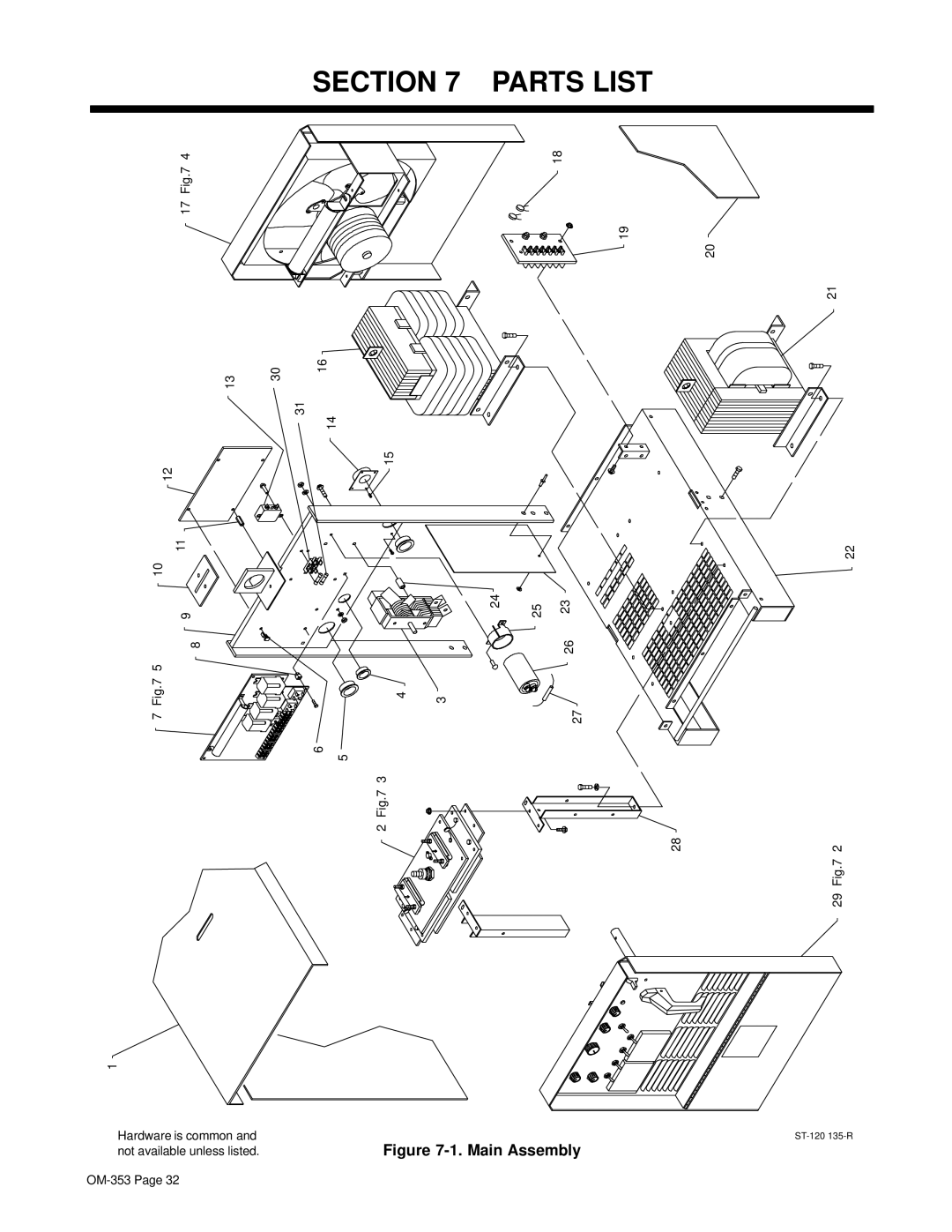 Hobart OM-353 manual Parts List, Main Assembly 