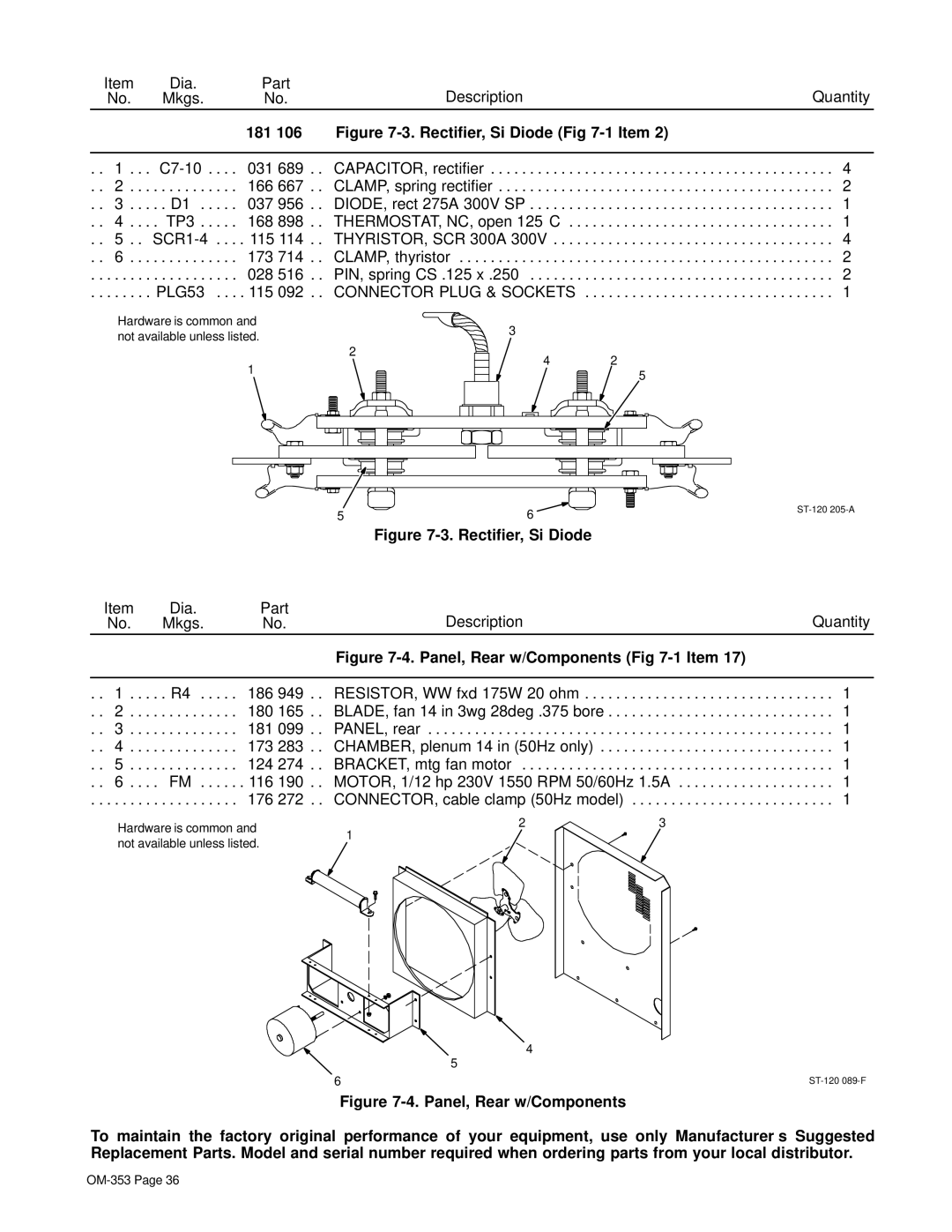 Hobart OM-353 manual 181, Rectifier, Si Diode -1 Item 