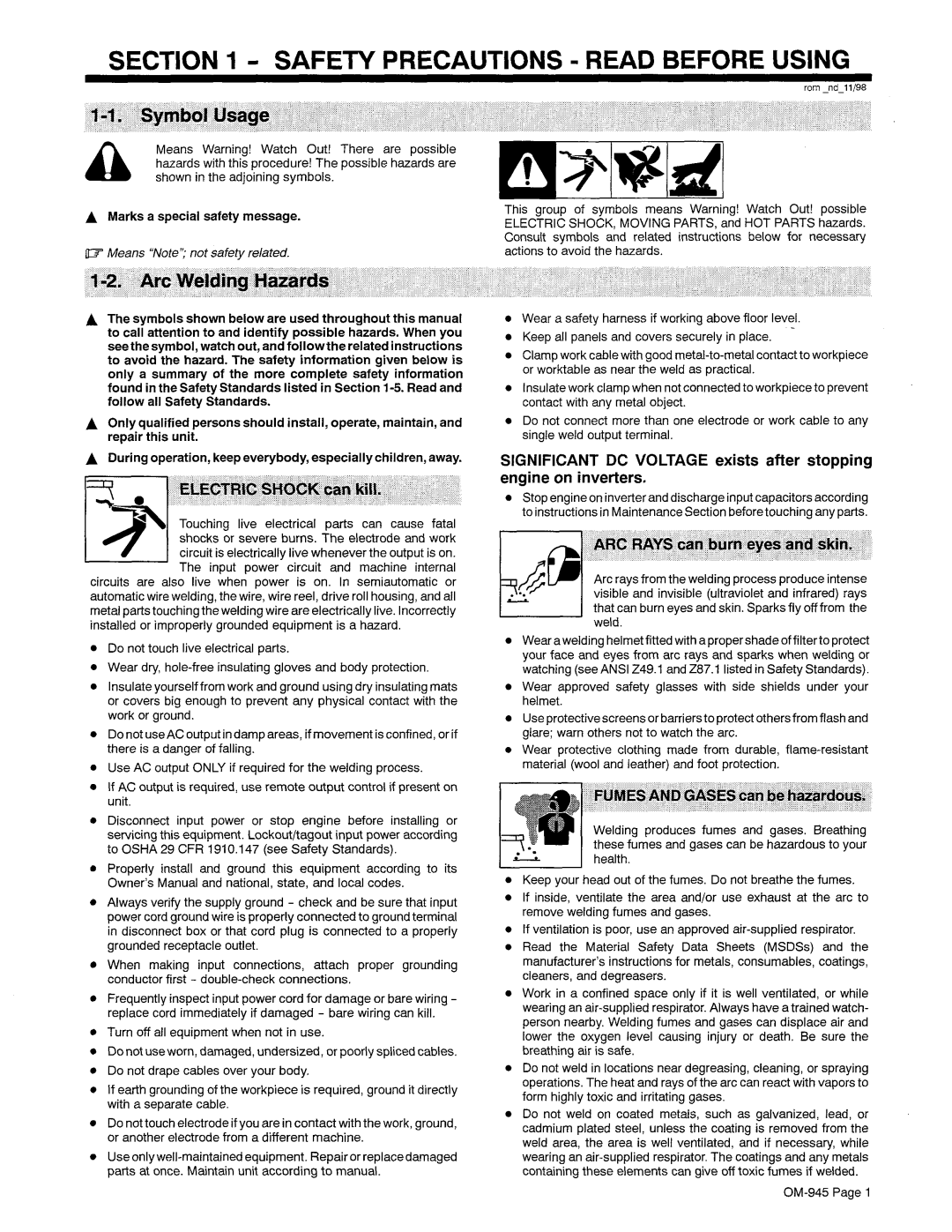 Hobart OM-945 manual 