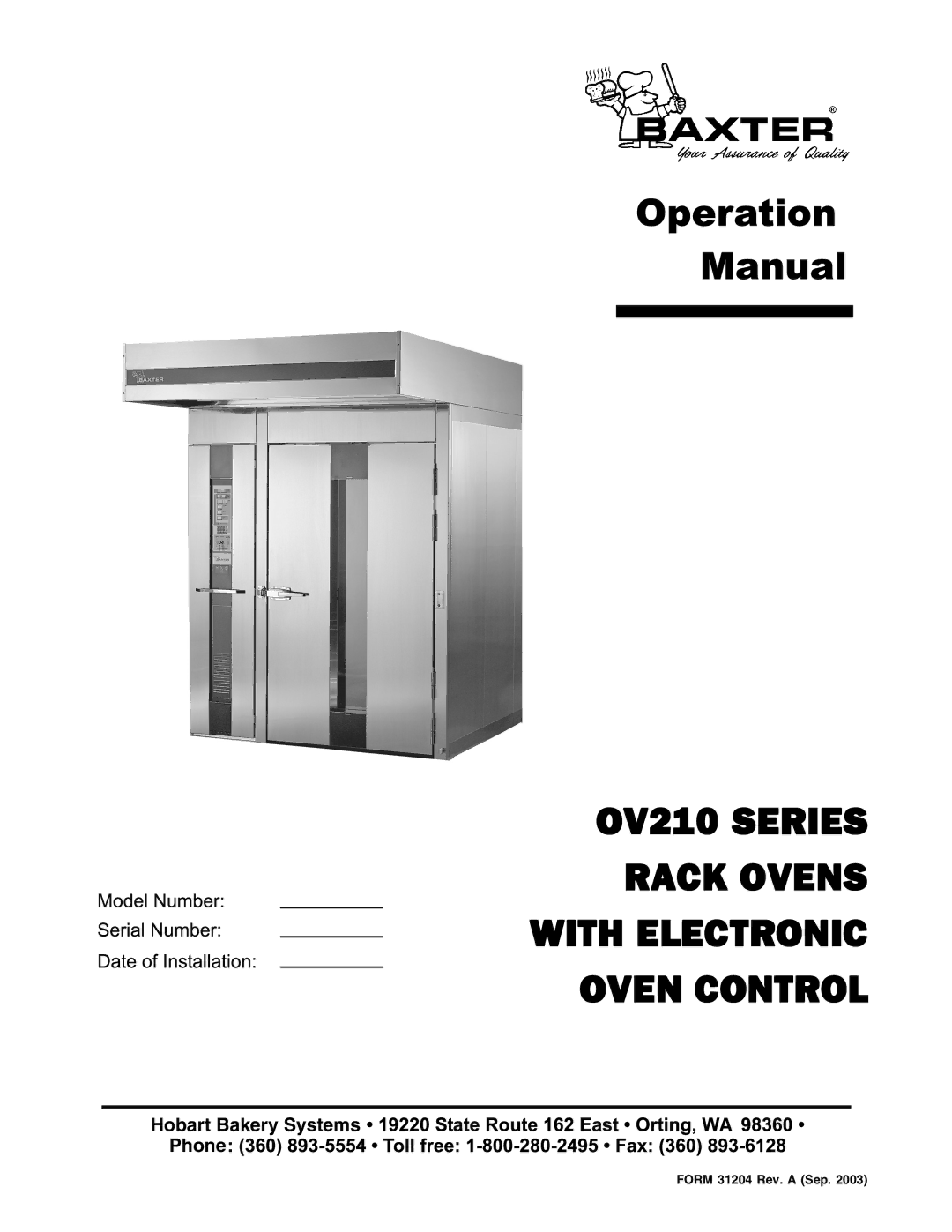 Hobart manual OV210 Series Rack Ovens With Electronic Oven Control 