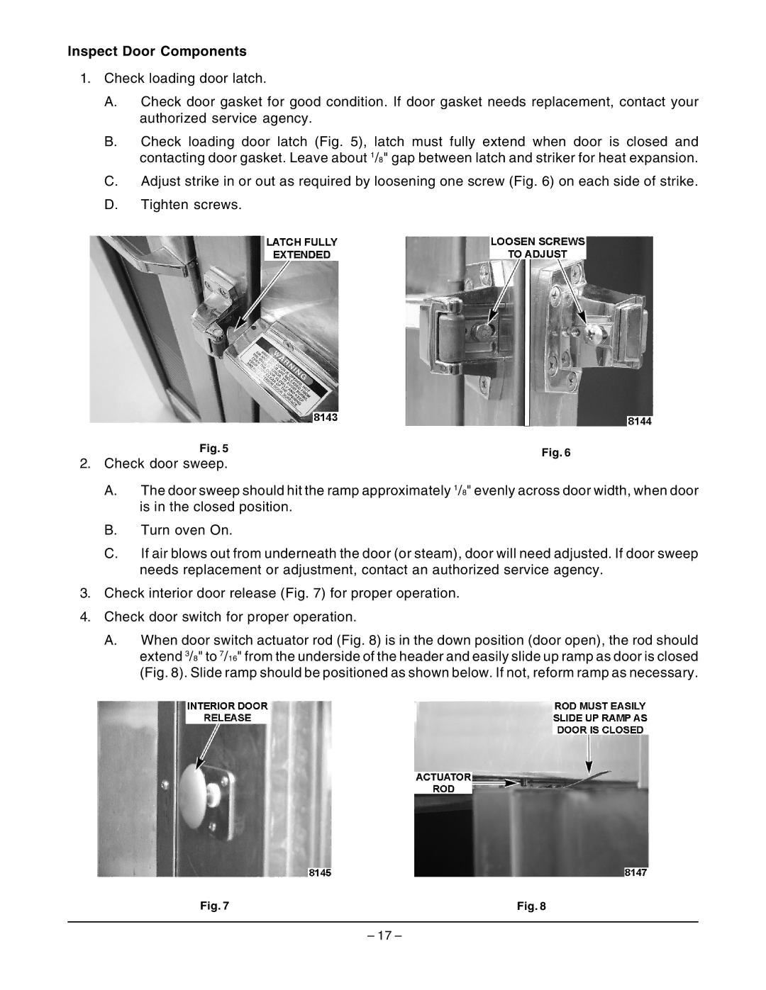 Hobart OV210 manual Inspect Door Components 