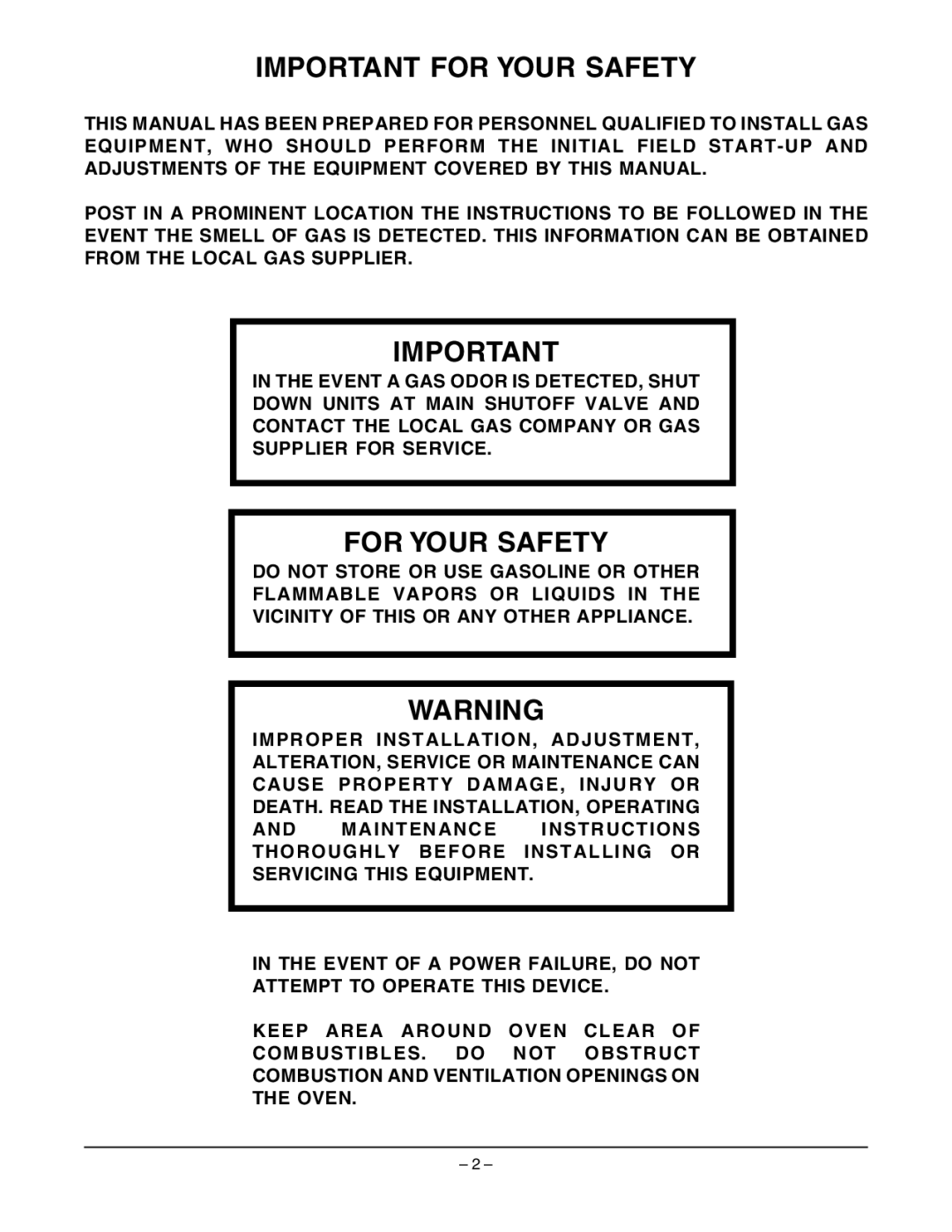 Hobart OV210 manual Important for Your Safety, For Your Safety 