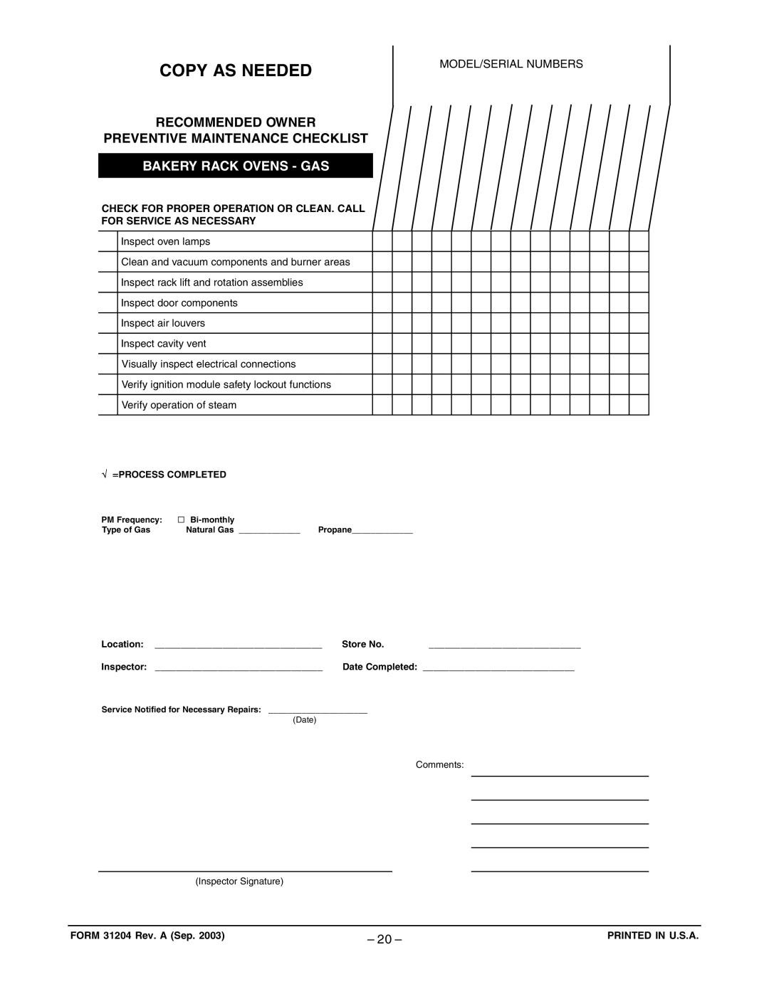 Hobart OV210 manual Copy AS Needed 