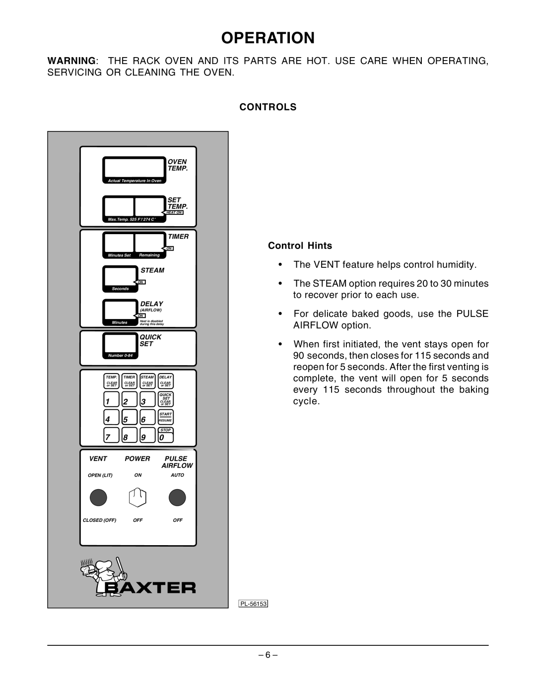 Hobart OV210 manual Operation, Controls, Control Hints 