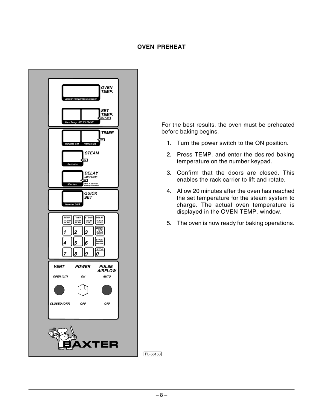 Hobart OV210 manual Oven Preheat 