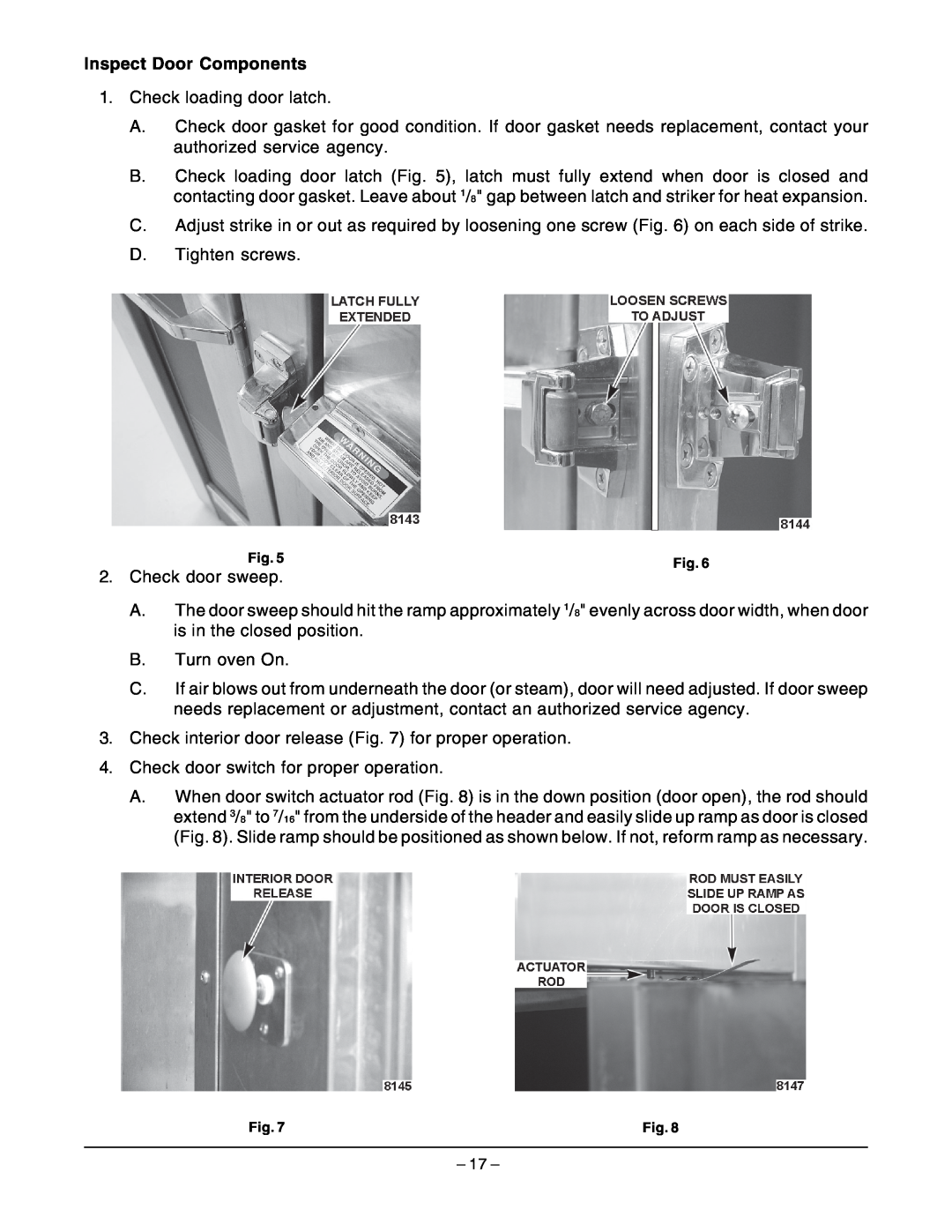 Hobart OV210 manual Inspect Door Components 