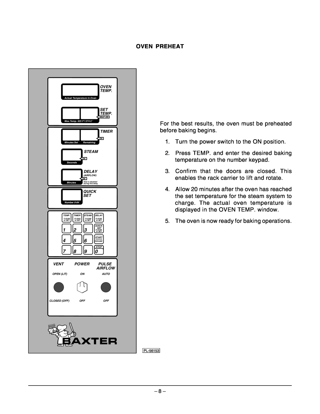 Hobart OV210 manual Oven Preheat 
