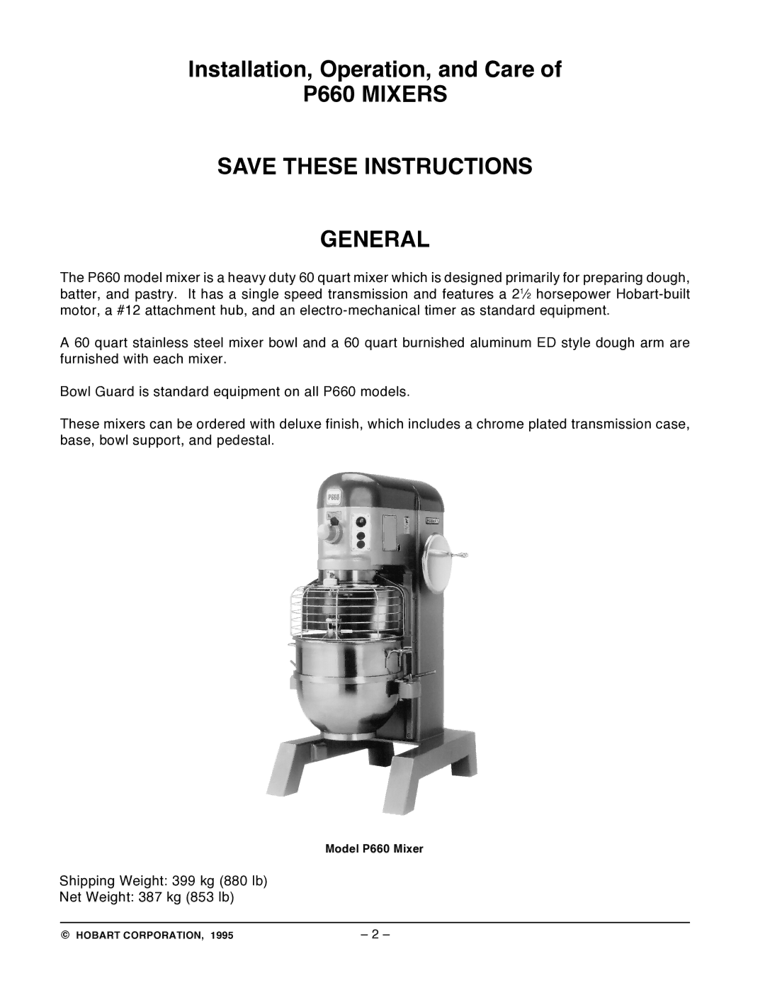 Hobart manual P660 Mixers General 