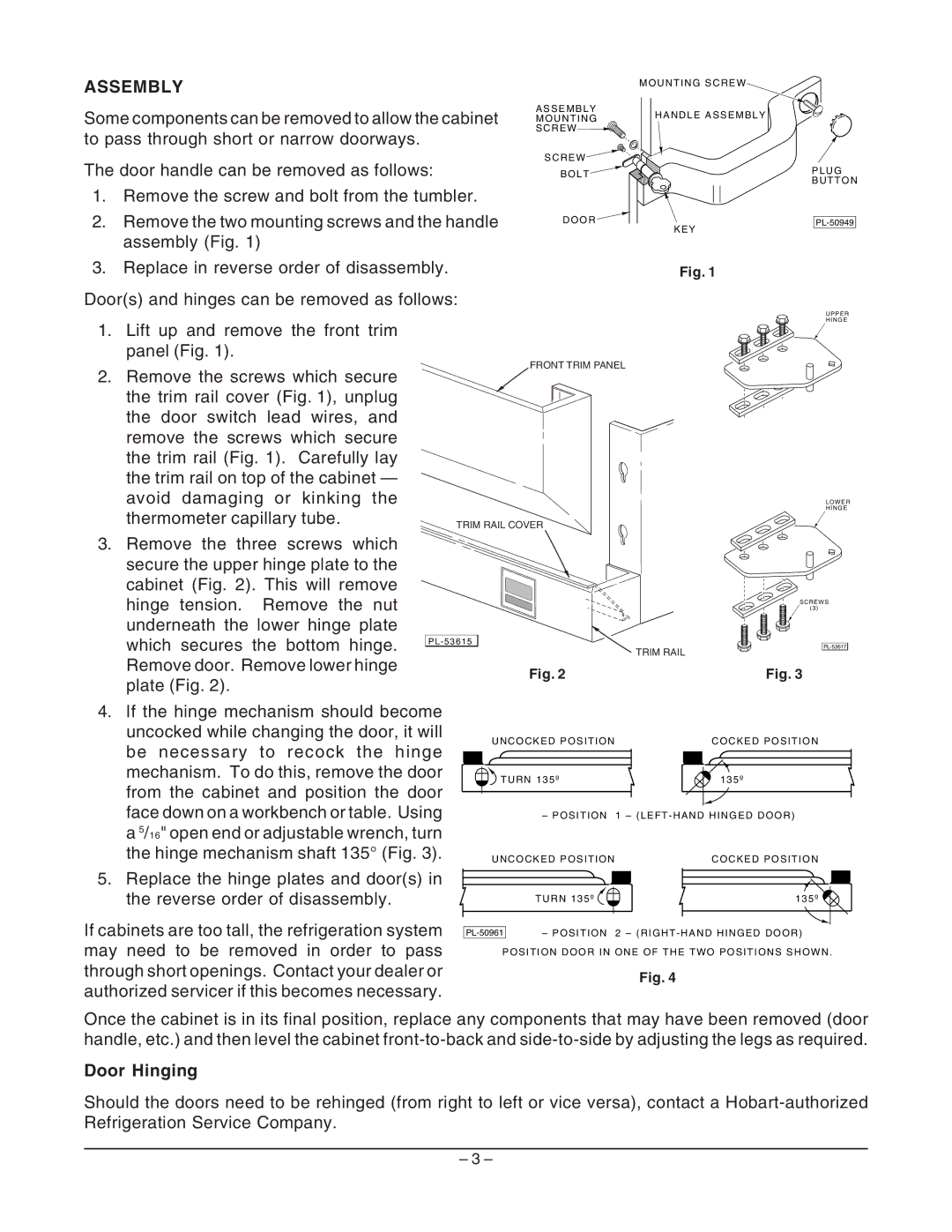 Hobart Q Series manual Assembly, Door Hinging 