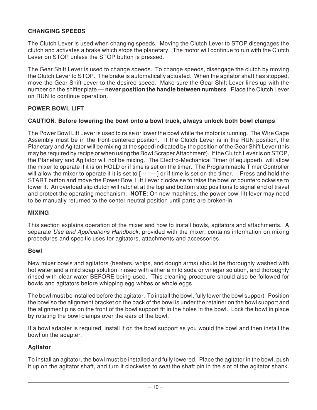 Hobart V1401, M802 manual Changing Speeds, Power Bowl Lift, Mixing, Agitator 
