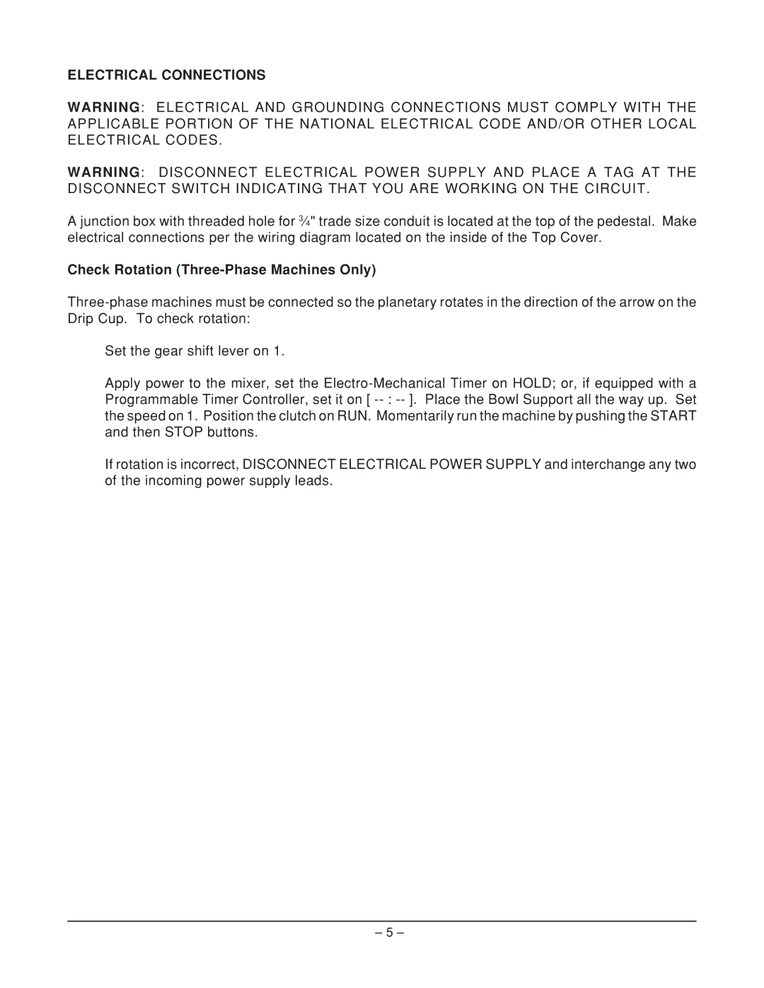 Hobart M802, V1401 manual Electrical Connections, Check Rotation Three-Phase Machines Only 