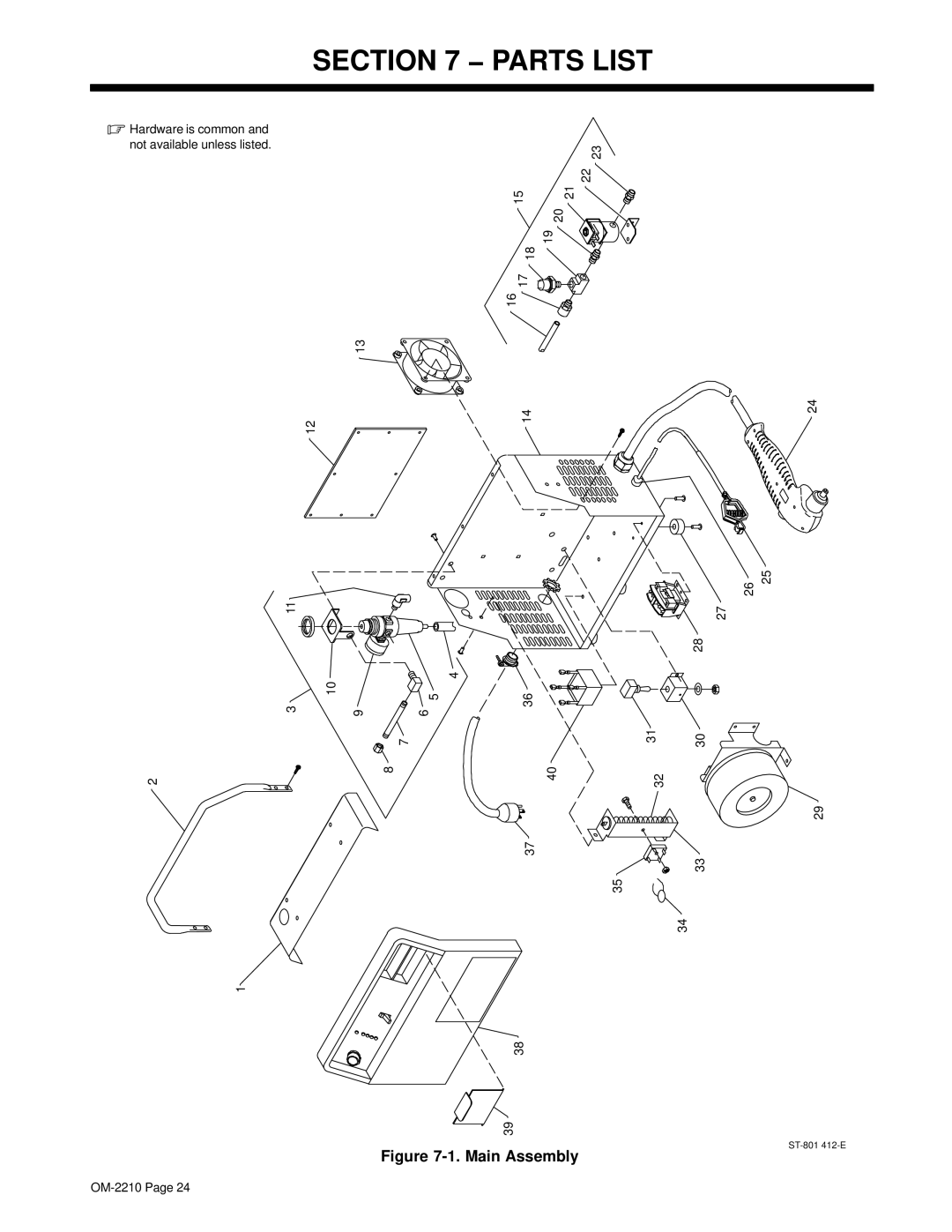 Hobart Welding Products 1025 manual Parts List, Main Assembly 