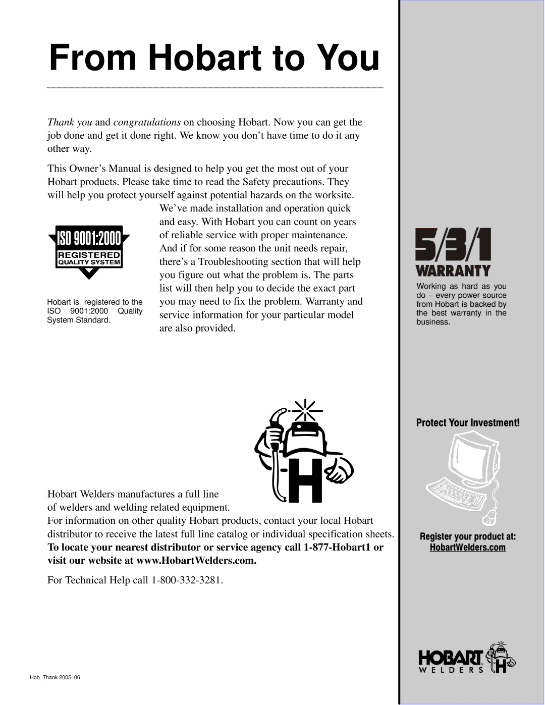 Hobart Welding Products 140 manual From Hobart to You 