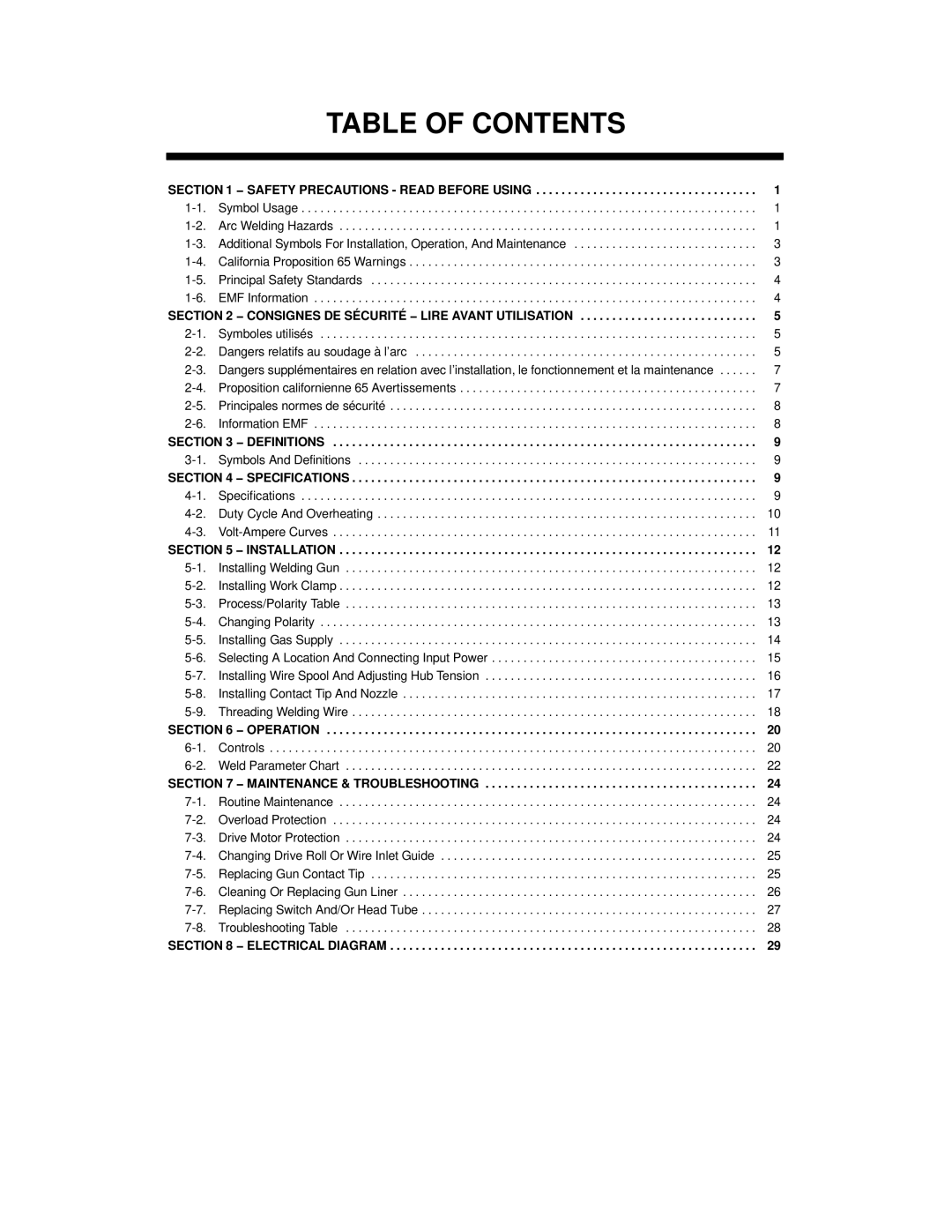 Hobart Welding Products 140 manual Table of Contents 