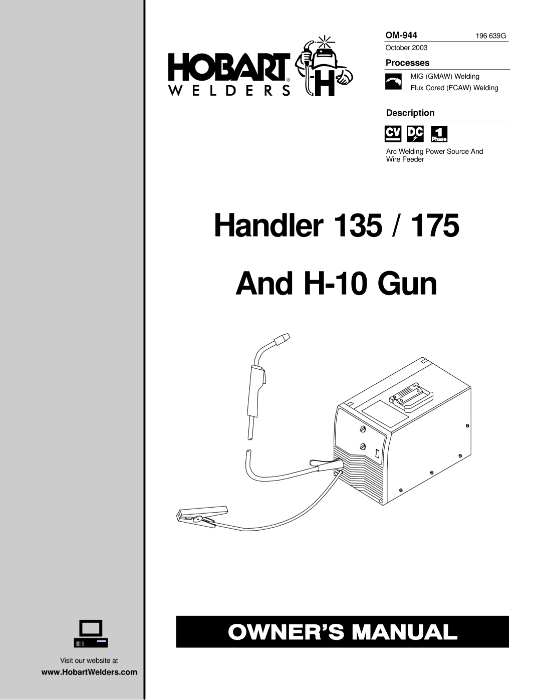 Hobart Welding Products OM-944 196 639G, 175 manual Processes, Description 