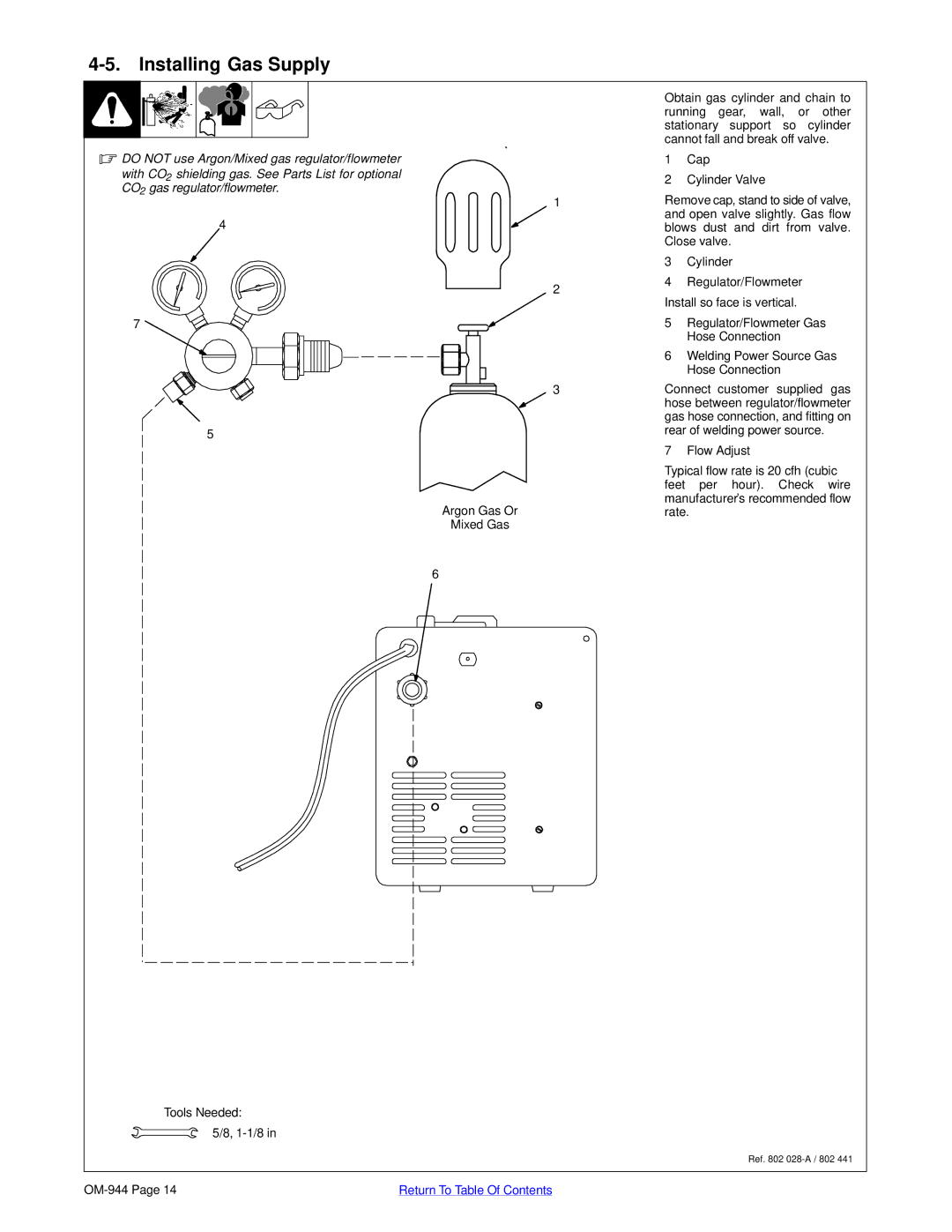 Hobart Welding Products 175, OM-944 196 639G manual Installing Gas Supply 