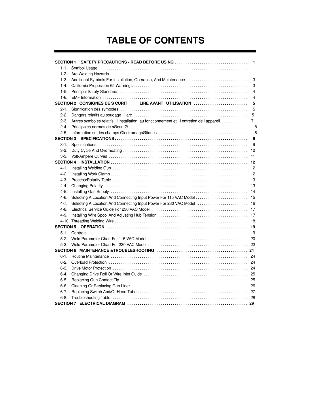 Hobart Welding Products OM-944 196 639G, 175 manual Table of Contents 