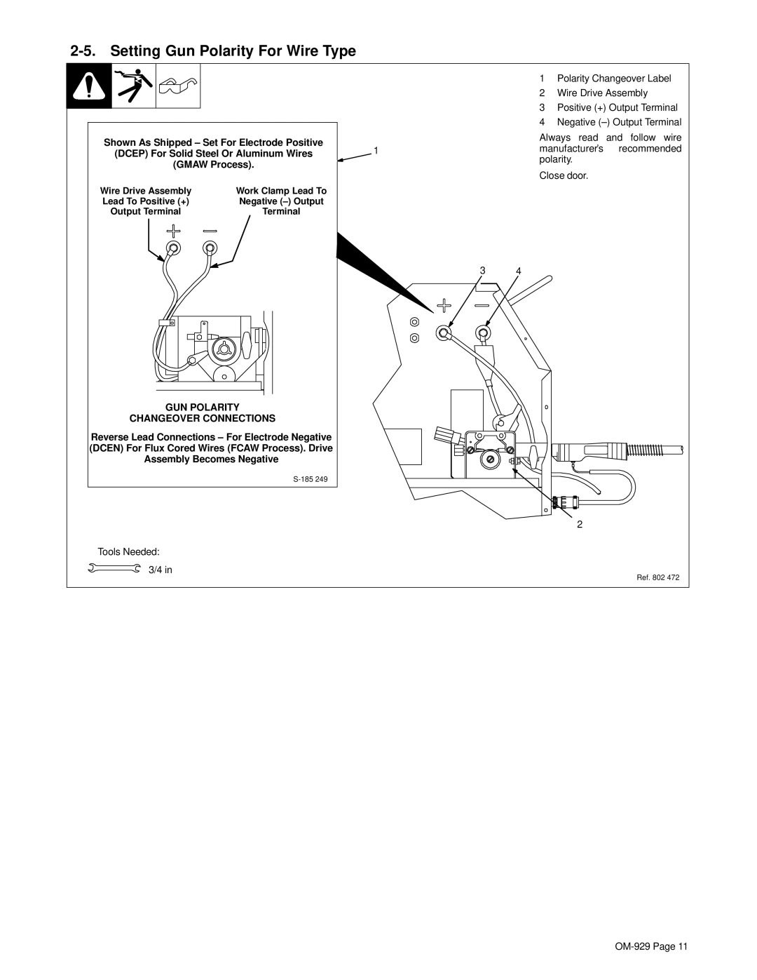 Hobart Welding Products 1800 specifications Setting Gun Polarity For Wire Type, GUN Polarity Changeover Connections 