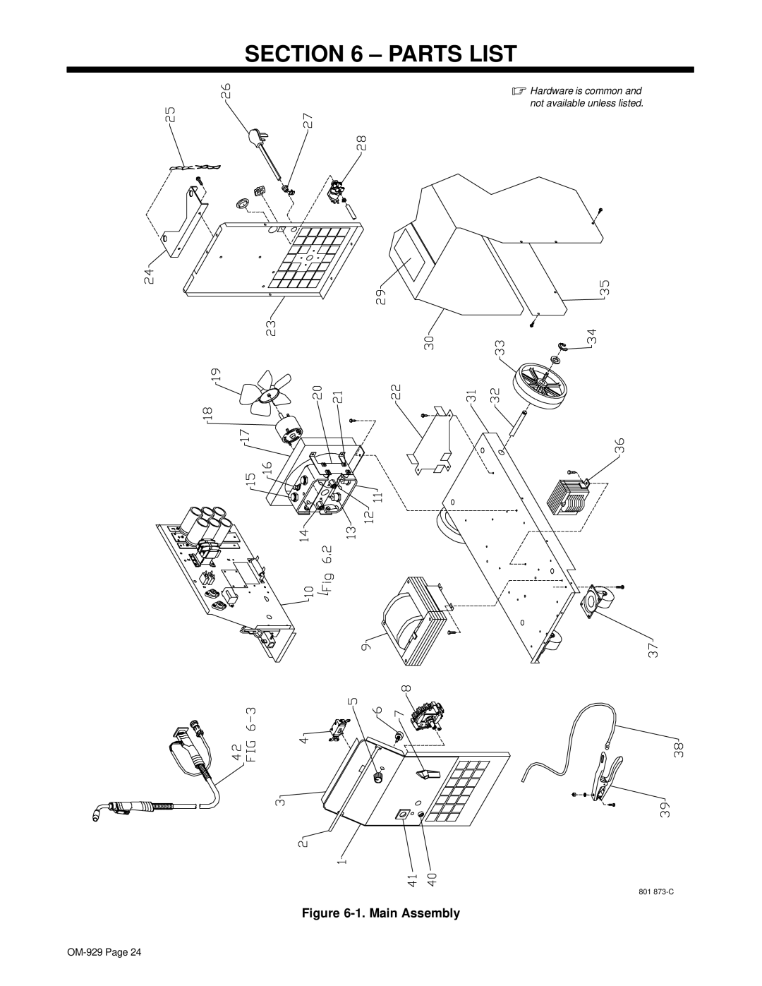 Hobart Welding Products 1800 specifications Parts List, Main Assembly 