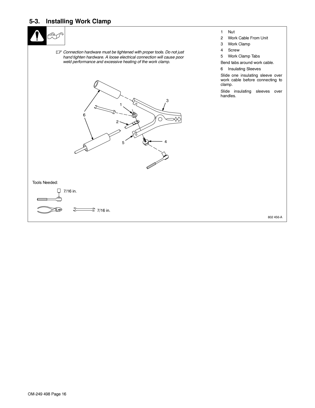 Hobart Welding Products 210 MVP manual Installing Work Clamp 