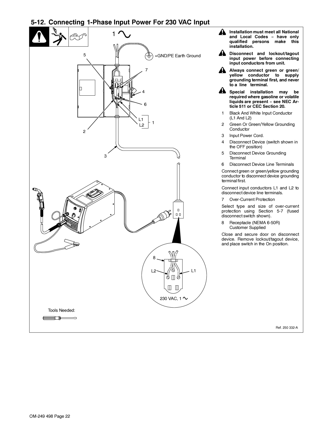 Hobart Welding Products 210 MVP manual Local Codes − have only, Qualified Persons Make, Installation, Yellow, To a line 