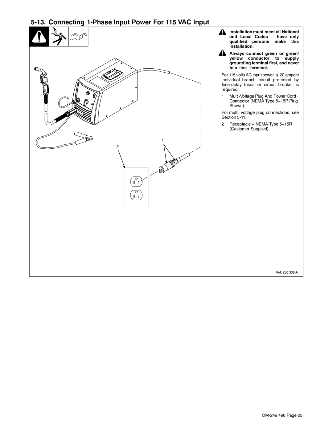 Hobart Welding Products 210 MVP manual Connecting 1-Phase Input Power For 115 VAC Input 