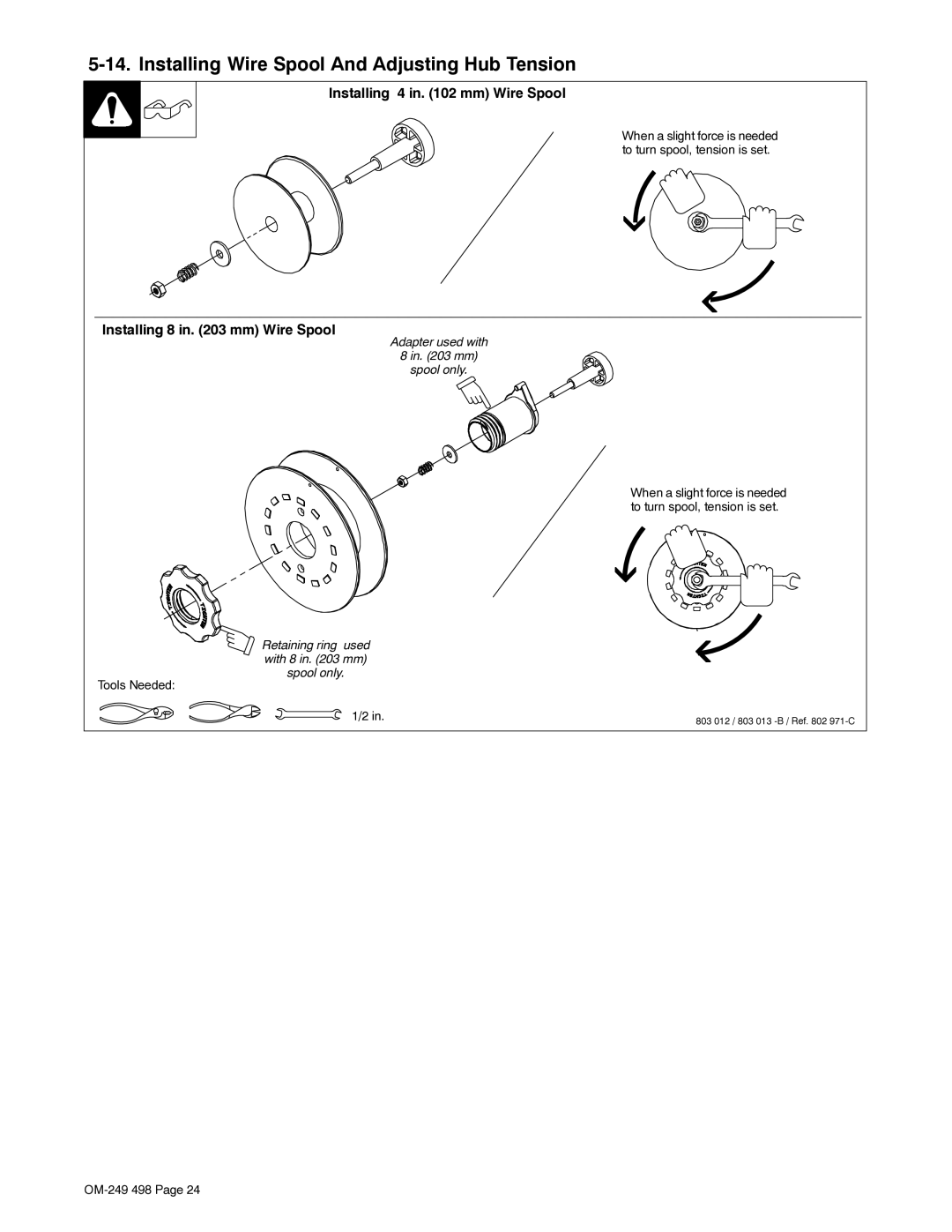 Hobart Welding Products 210 MVP manual Installing Wire Spool And Adjusting Hub Tension, Installing 8 in mm Wire Spool 