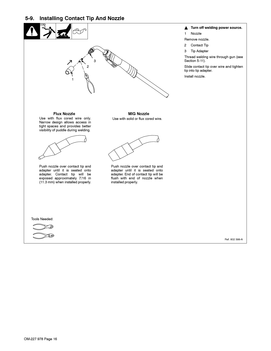 Hobart Welding Products 210 manual Installing Contact Tip And Nozzle, Flux Nozzle 