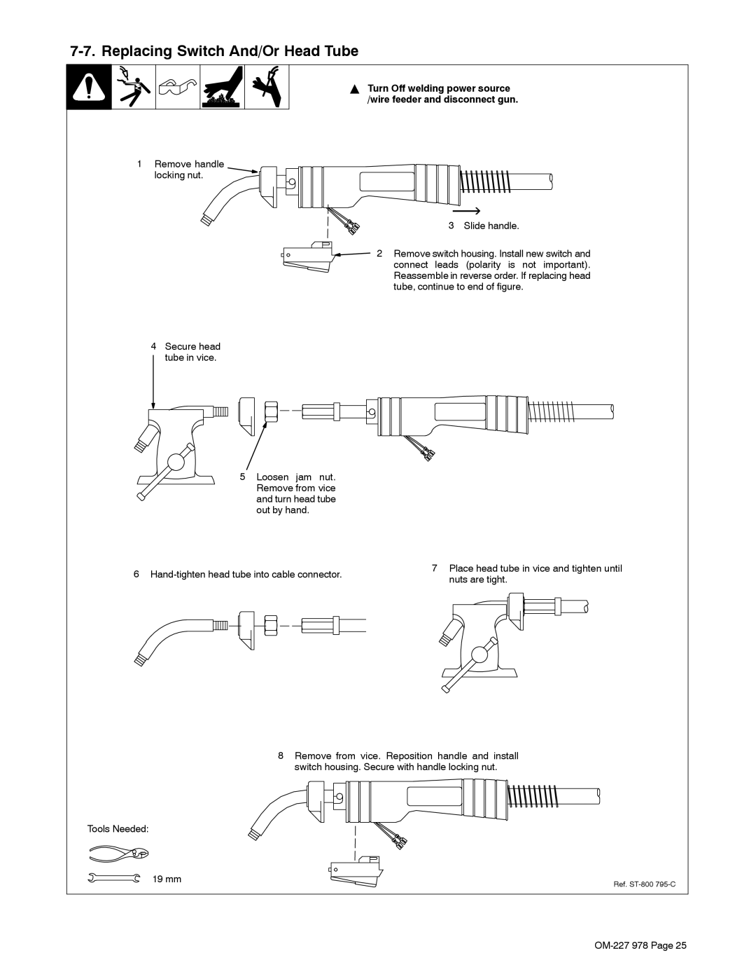 Hobart Welding Products 210 manual Replacing Switch And/Or Head Tube 