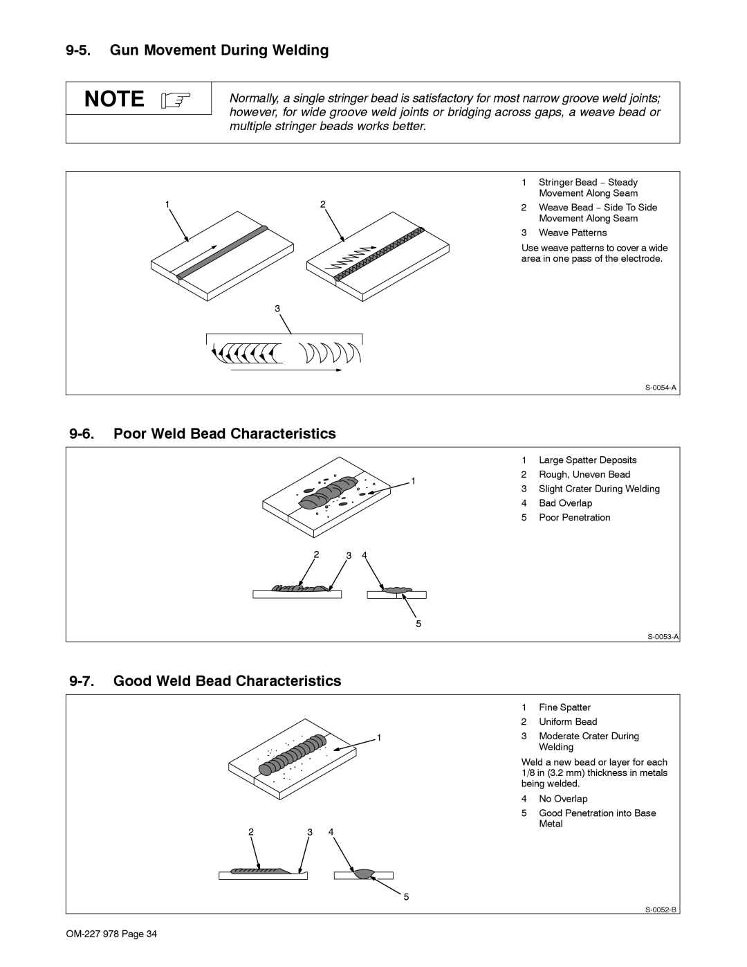 Hobart Welding Products 210 Gun Movement During Welding, Poor Weld Bead Characteristics, Good Weld Bead Characteristics 