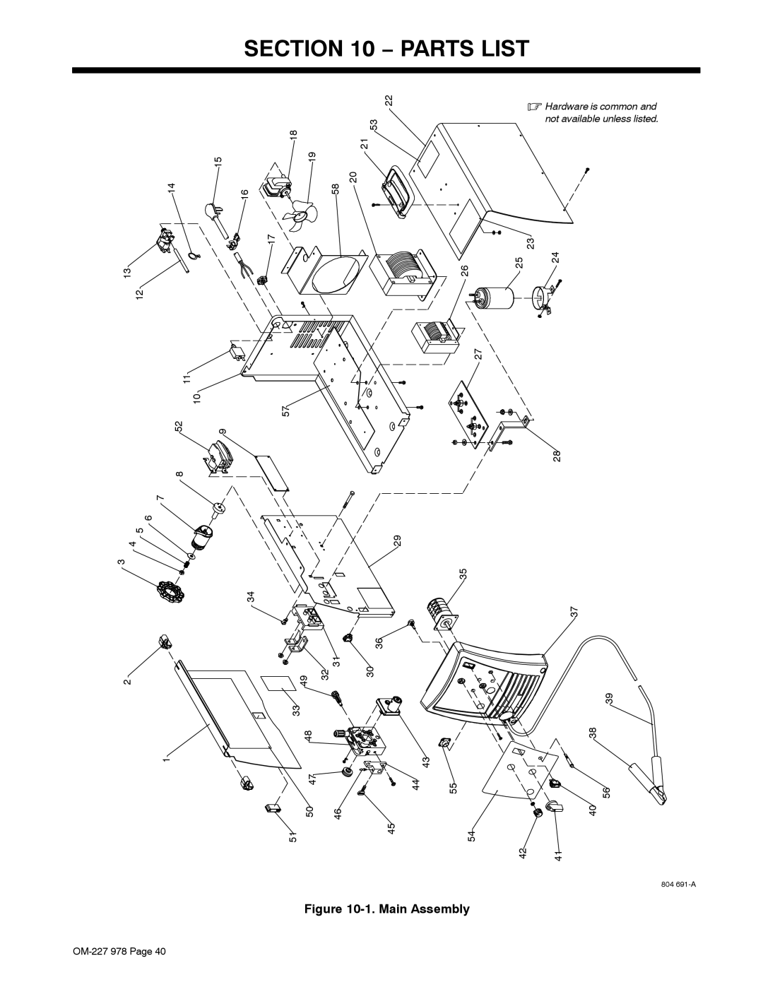 Hobart Welding Products 210 manual Parts List, Main Assembly 