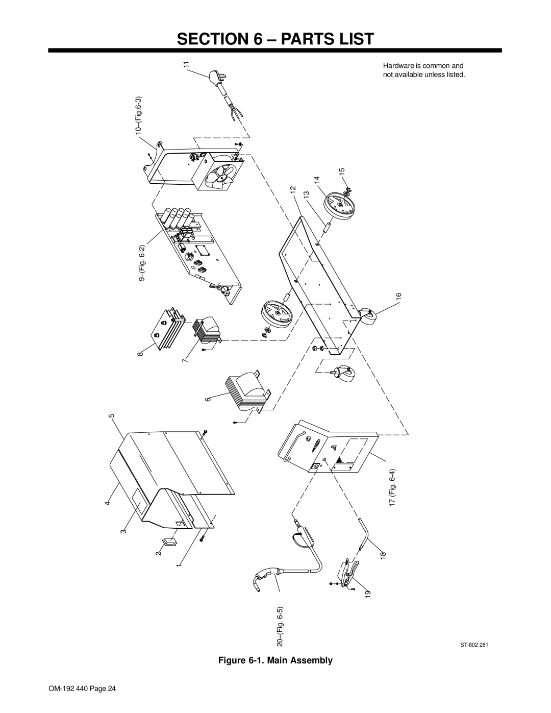 Hobart Welding Products 2250 specifications Parts List, Main Assembly 