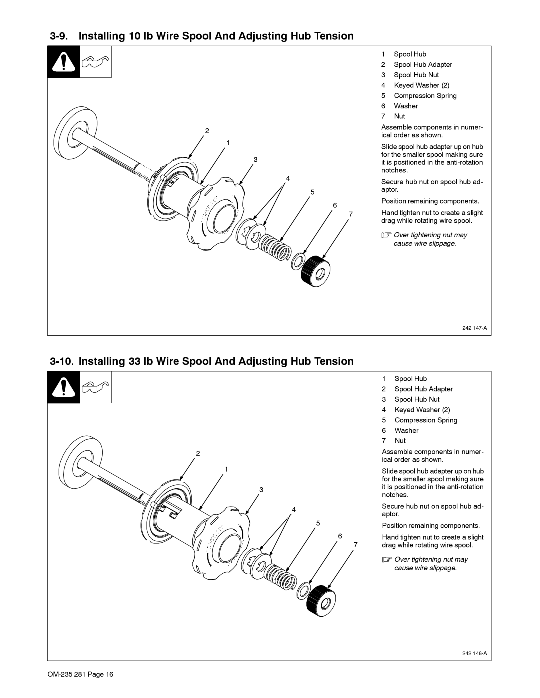 Hobart Welding Products 230 manual Installing 10 lb Wire Spool And Adjusting Hub Tension 