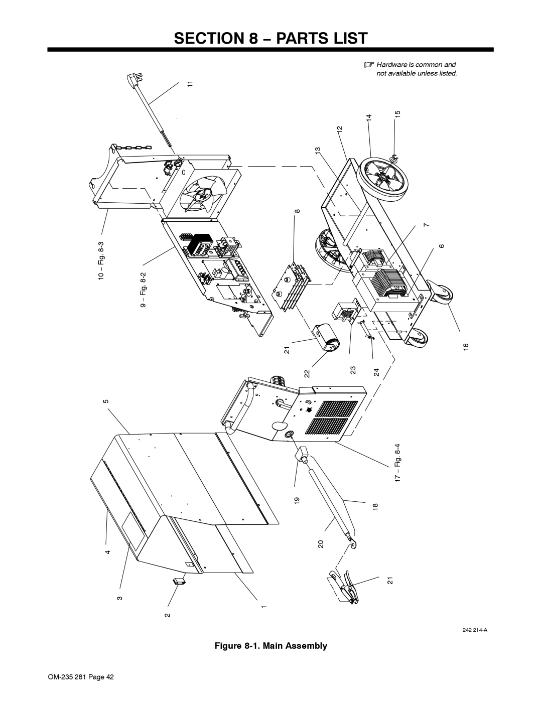 Hobart Welding Products 230 manual Main Assembly, 10 − − Fig 