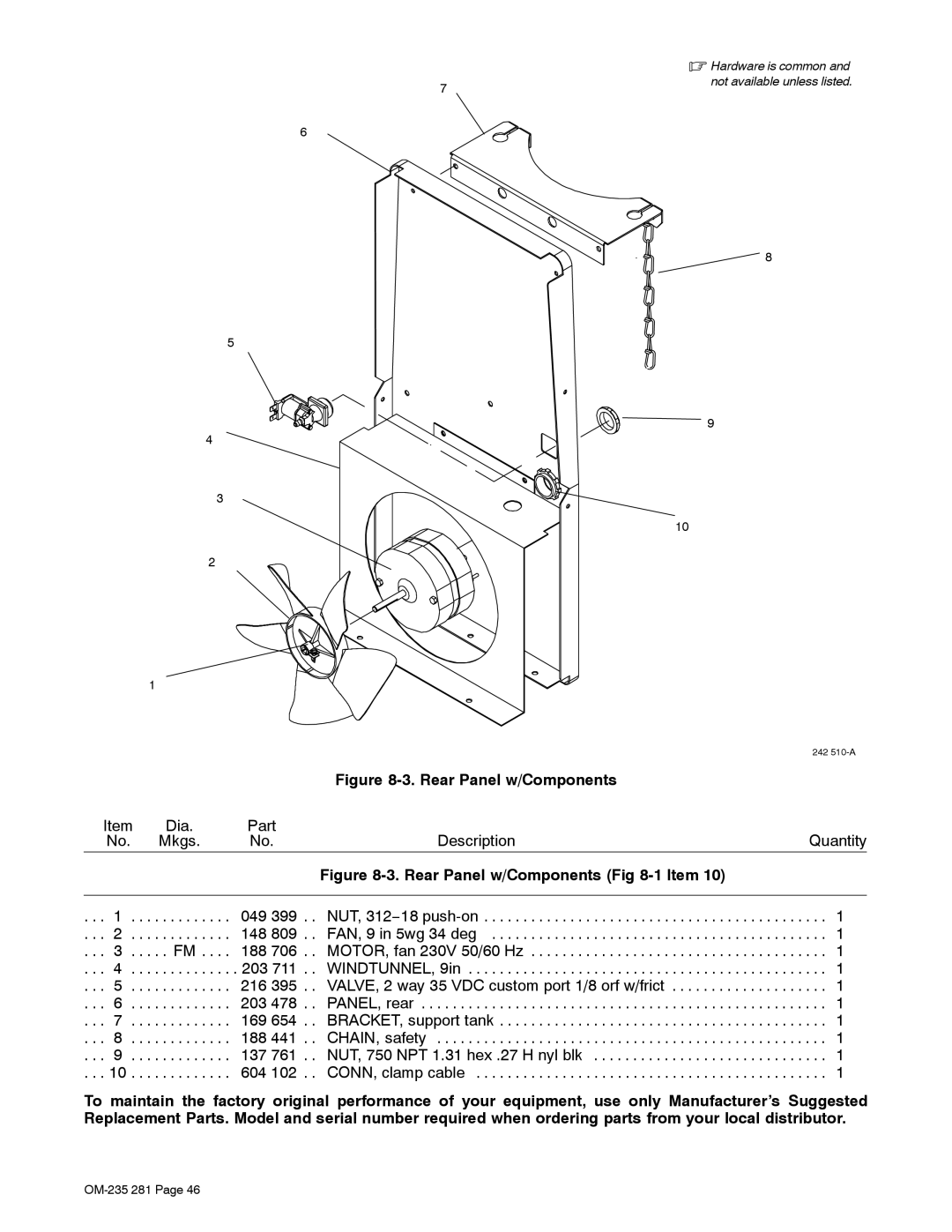 Hobart Welding Products 230 manual Rear Panel w/Components 