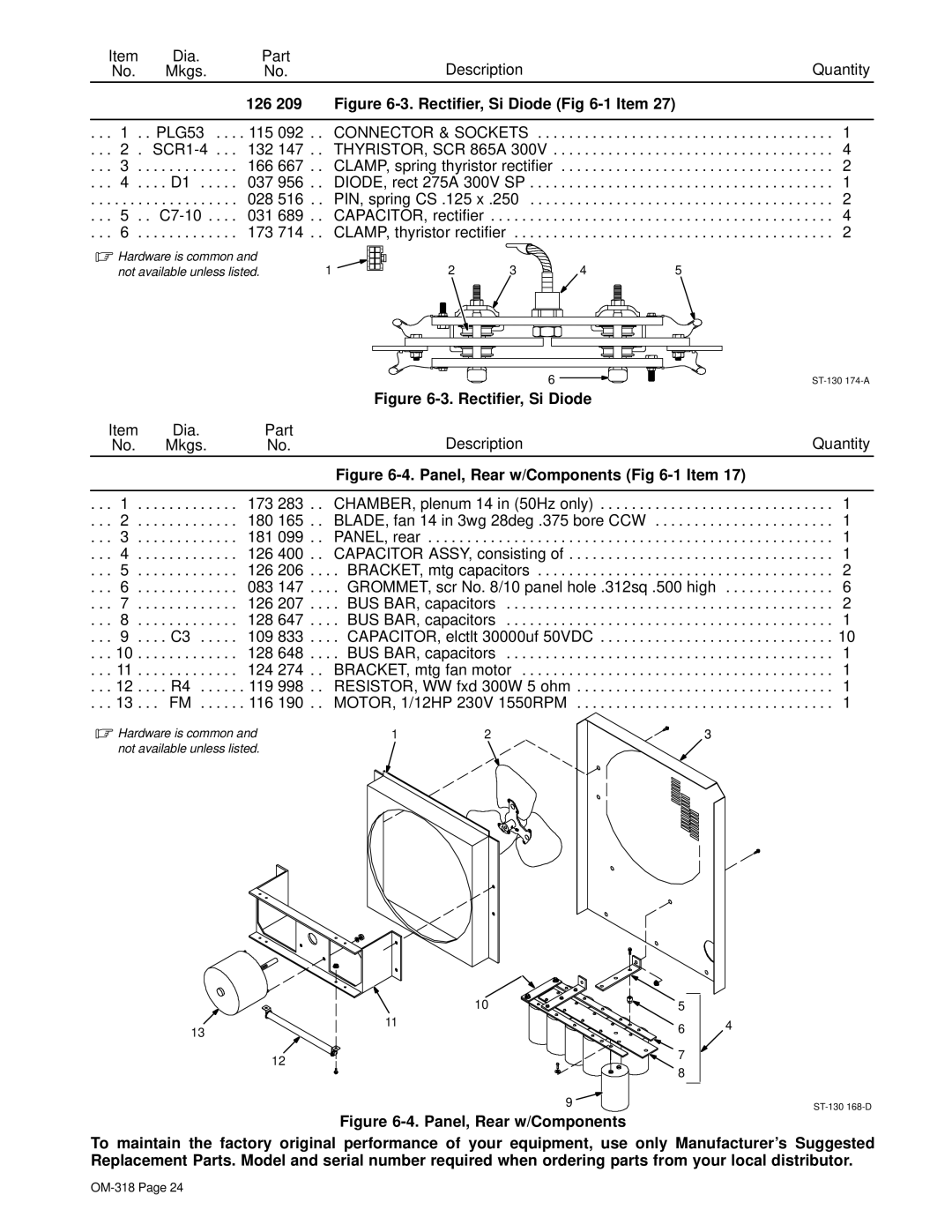 Hobart Welding Products 300 AC, 300 DC manual 126, Rectifier, Si Diode -1 Item 