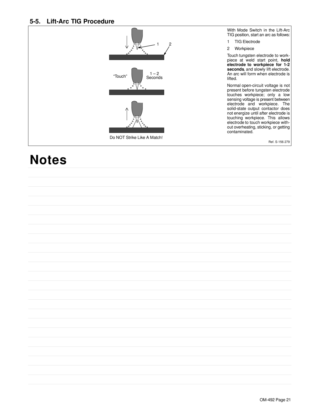 Hobart Welding Products 3025 manual Lift-Arc TIG Procedure, Touch Seconds Do not Strike Like a Match 