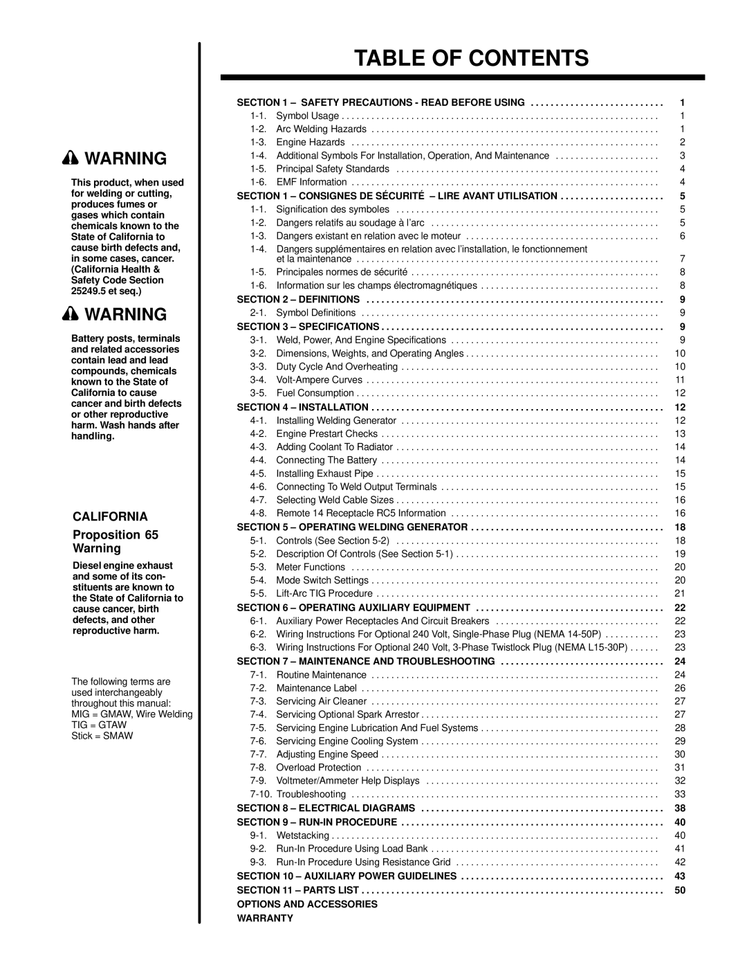 Hobart Welding Products 3025 manual Table of Contents 